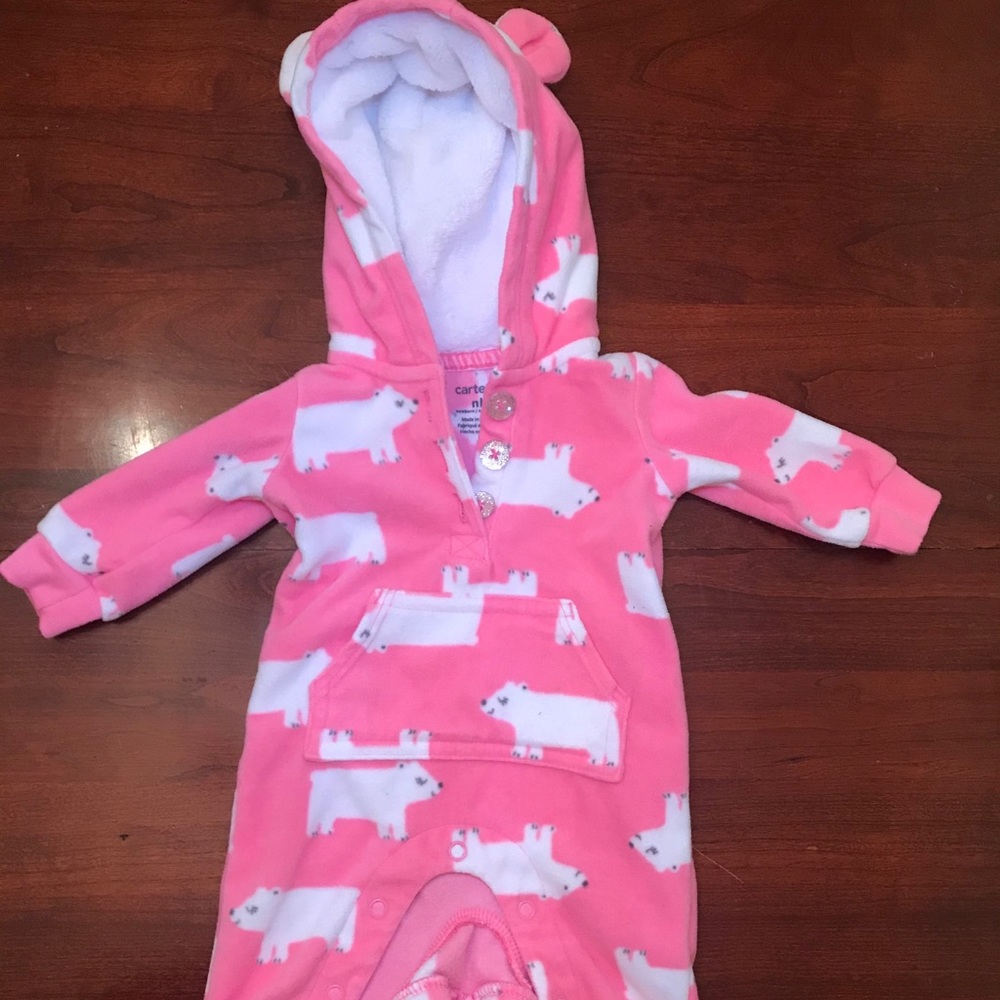 (3/$15) Newborn girl hooded fleece suit